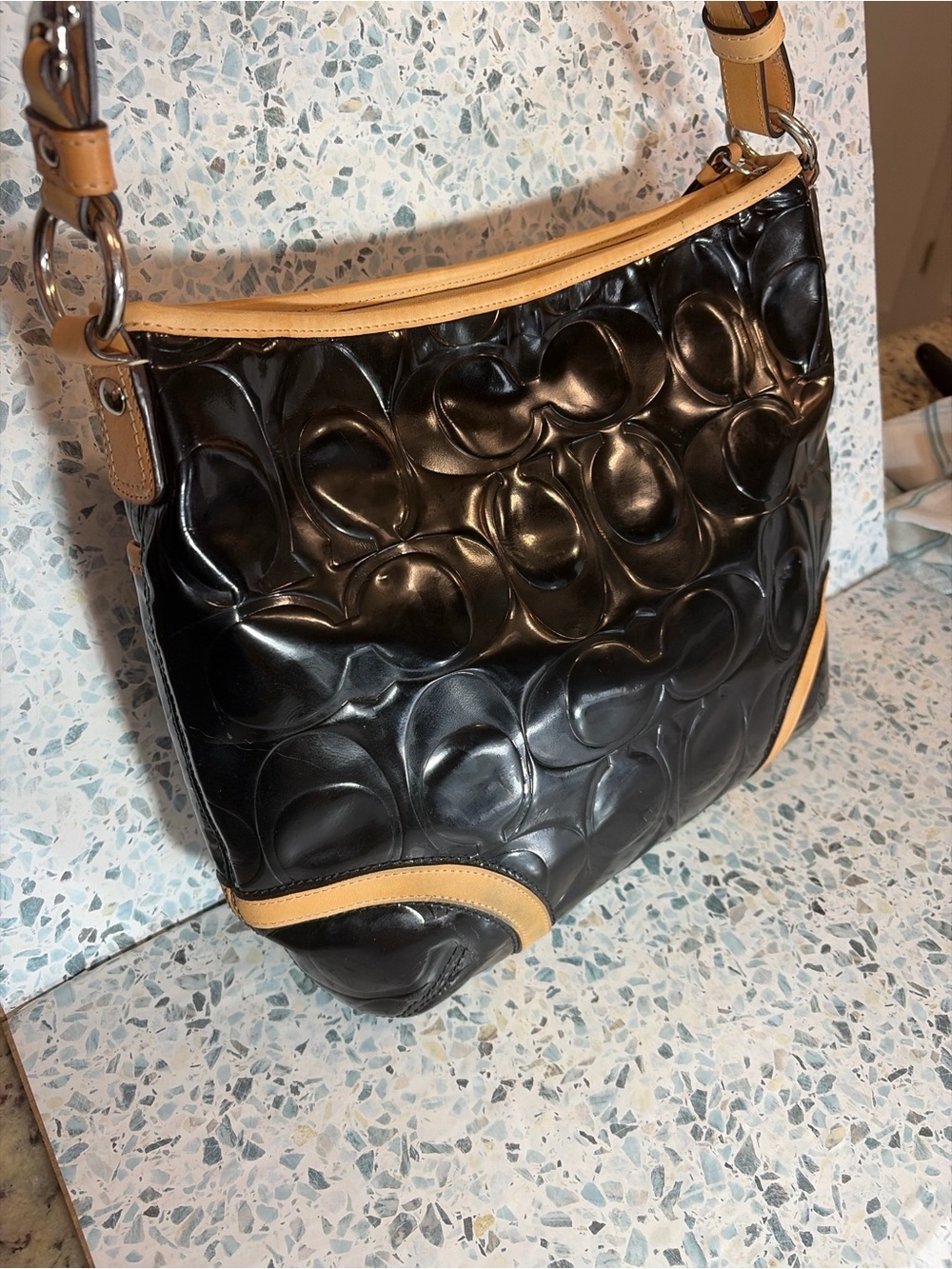 Coach Peyton F20022 Black Embossed Patent Leather Convertible Hobo Bag - Picture 5 of 8